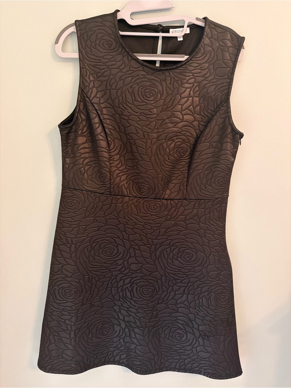 StyleMint Black Rose-Embossed Sleeveless Mini Dress